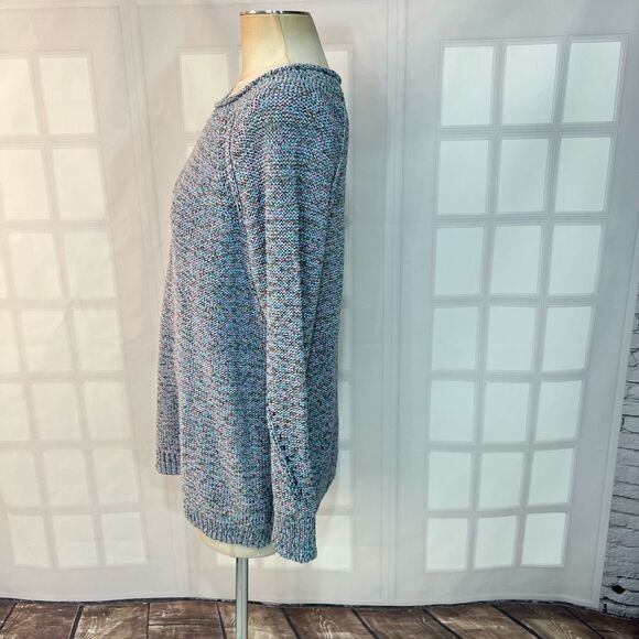 Talbots Blue Multicolor Crew Neck Cotton Blend Knit Long Sleeve Sweater Size OX - Picture 7 of 11